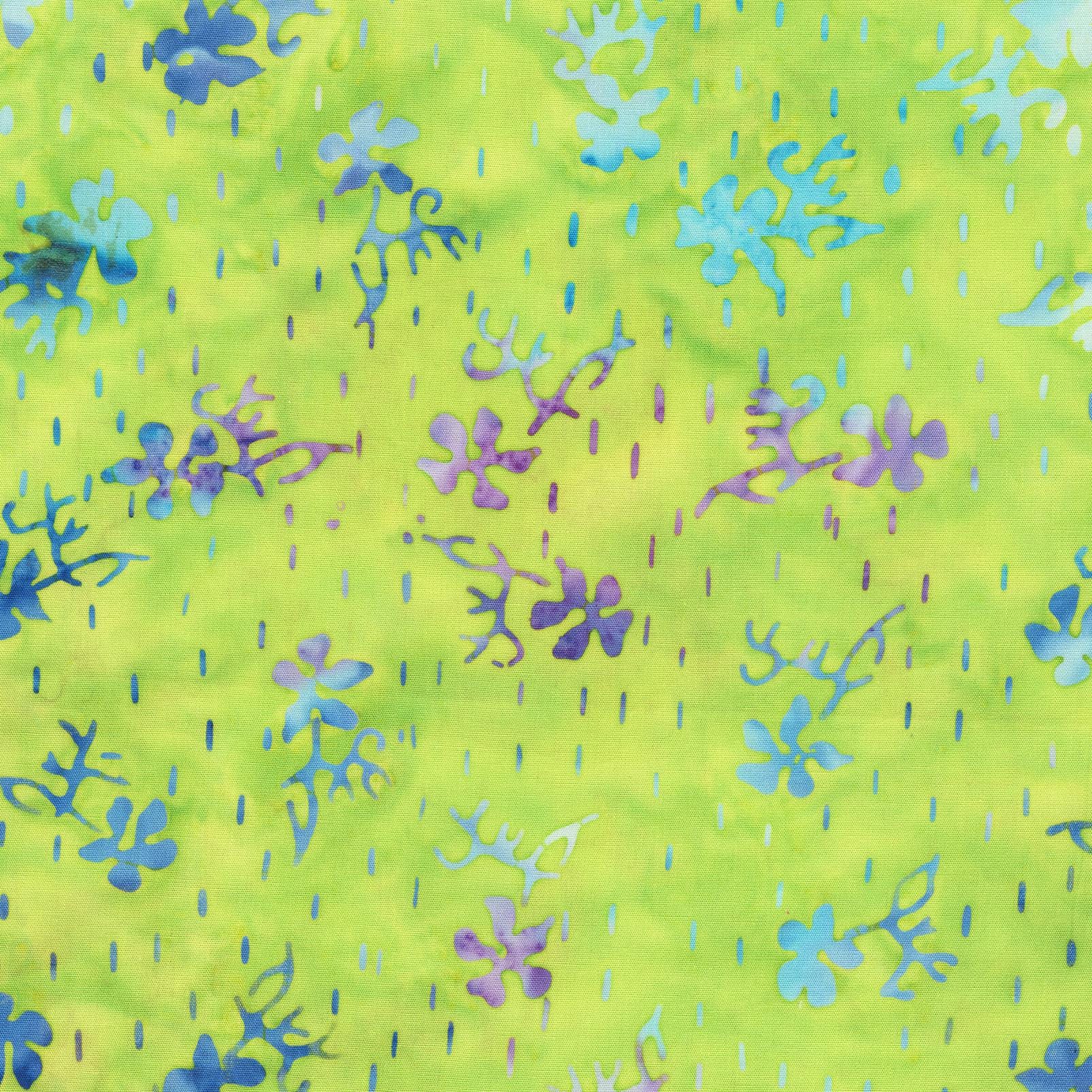 Lily Pad Green and Blue Seedling Pattern - BTHY - Anthology Fabrics Island Garden - 100 percent premium cotton Batik