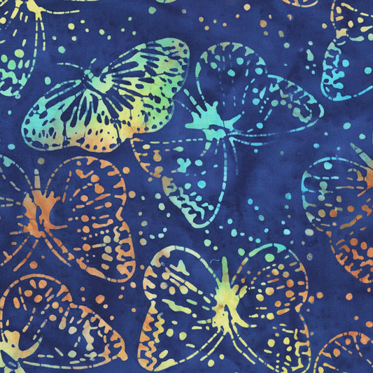 Blue multi color Bali Butterflies Pattern - BTHY - Anthology Fabrics Island Garden - 100 percent premium cotton Batik