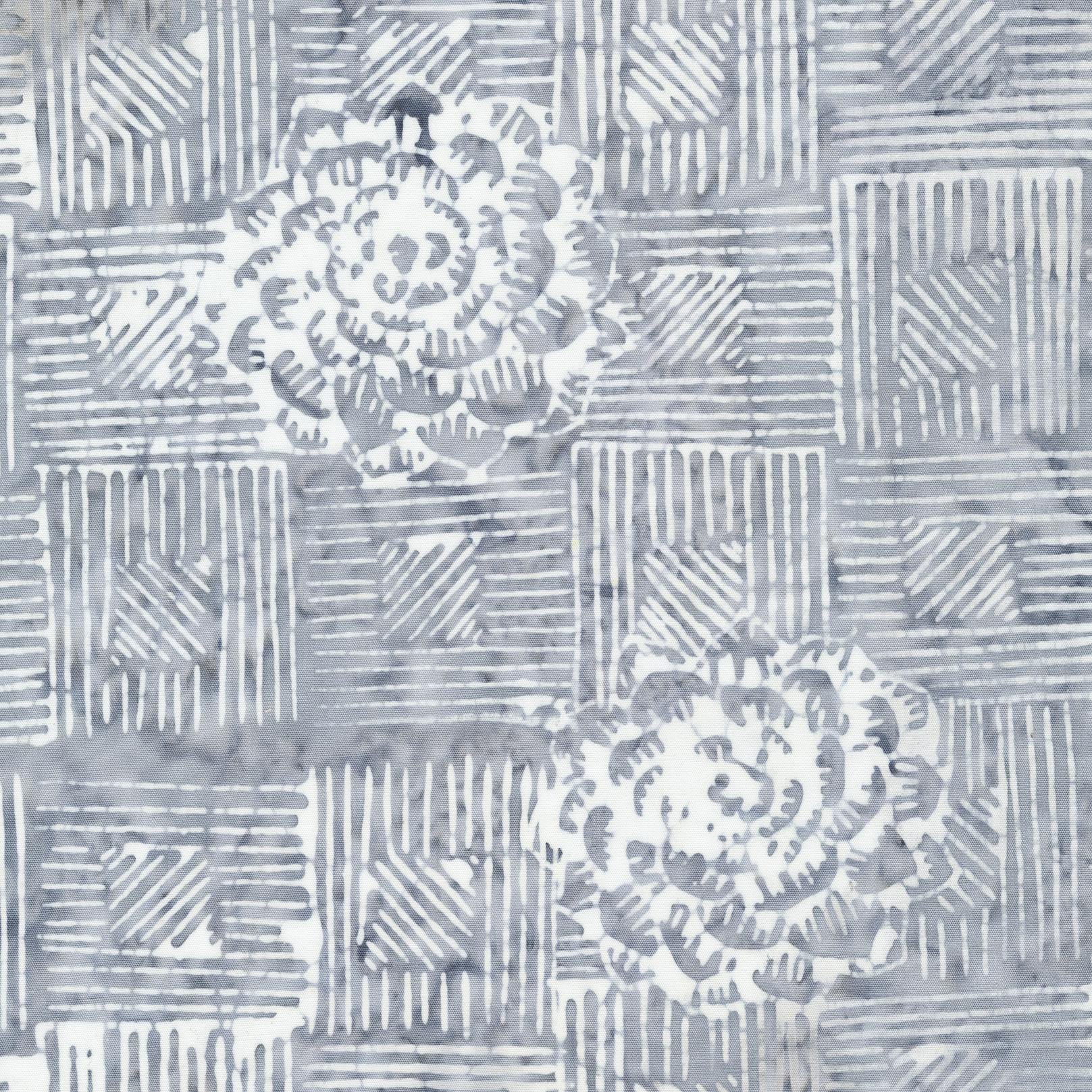 Mist Color White and Gray Succulent Garden Pattern - BTHY - Anthology Fabrics Island Garden - 100 percent premium cotton Batik Low Volume