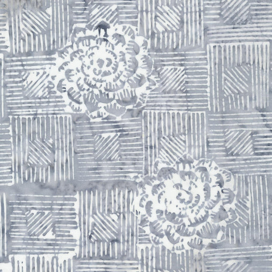 Mist Color White and Gray Succulent Garden Pattern - BTHY - Anthology Fabrics Island Garden - 100 percent premium cotton Batik Low Volume