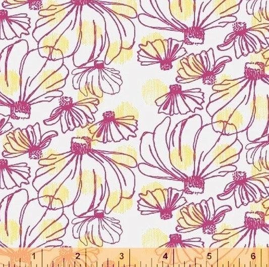 Homeward for Windham Fabrics "Summer Dress" White Pink Yellow HALF YARD 100% quilting cotton