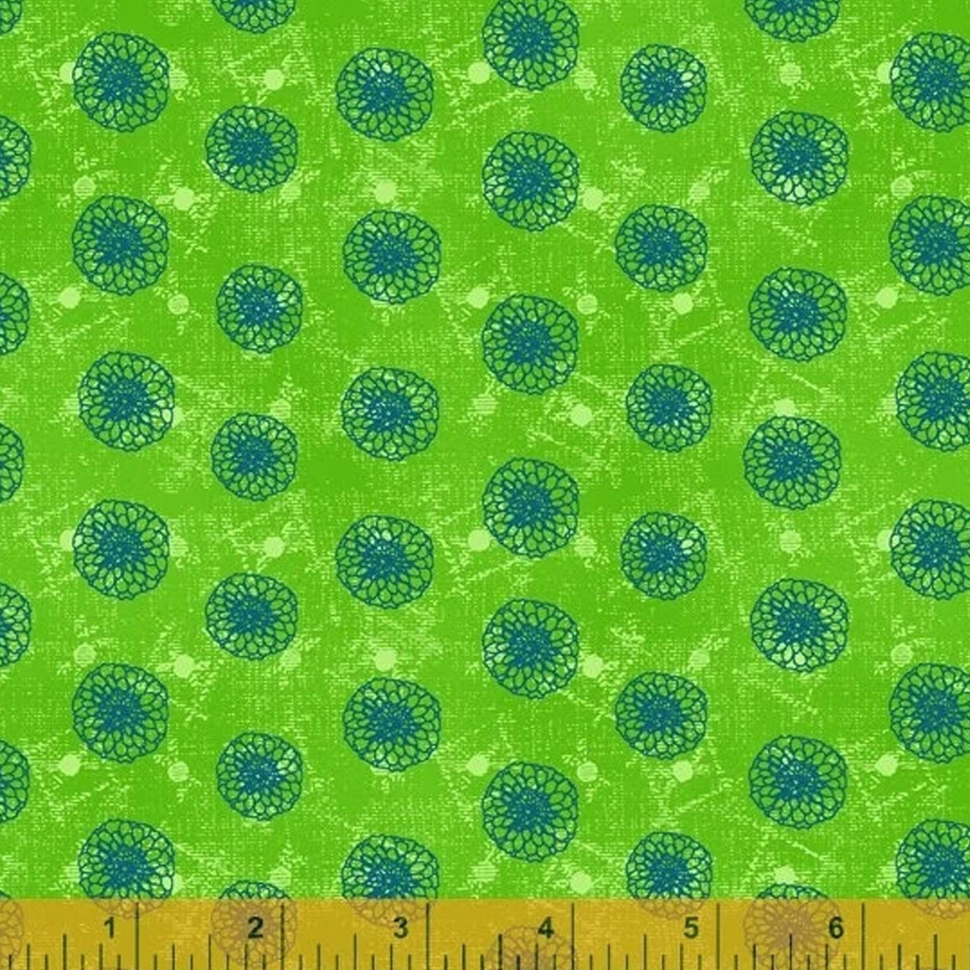 OUR HOUSE fabrics Dahlia Dot print by Natalie Barnes Windham Fabrics green and blue by the half yard OEKO Tex Quilting Cotton