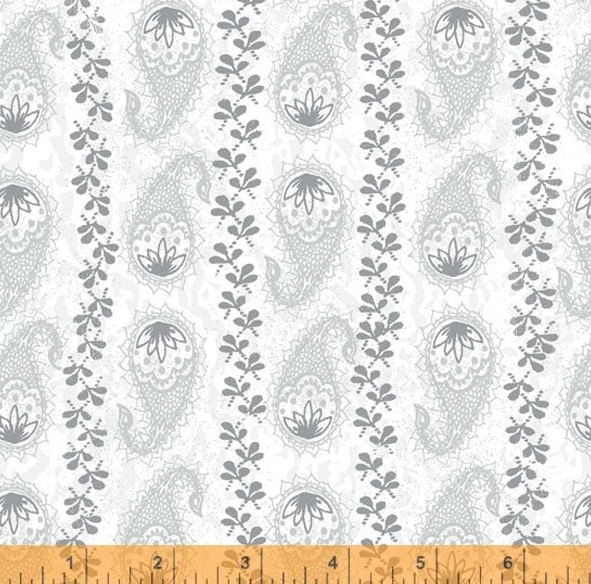 LAST CALL Our House fabrics Half Yard Low Volume Print Paisley Stripe Gray White by Natalie Barnes Windham Fabrics OEKO Tex Quilting Cotton