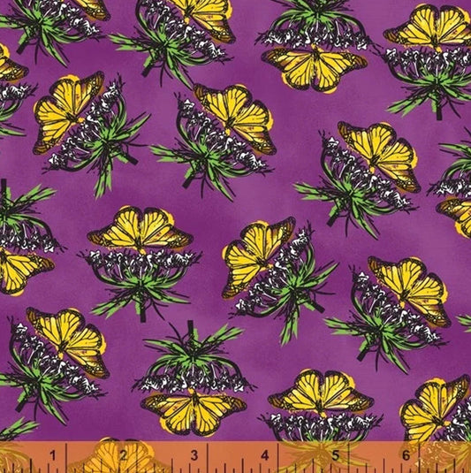 LAST CALL Our House fabrics by Natalie Barnes Windham Fabrics Queen Anne's Lace Purple and Yellow by the half yard OEKO Tex Quilting Cotton