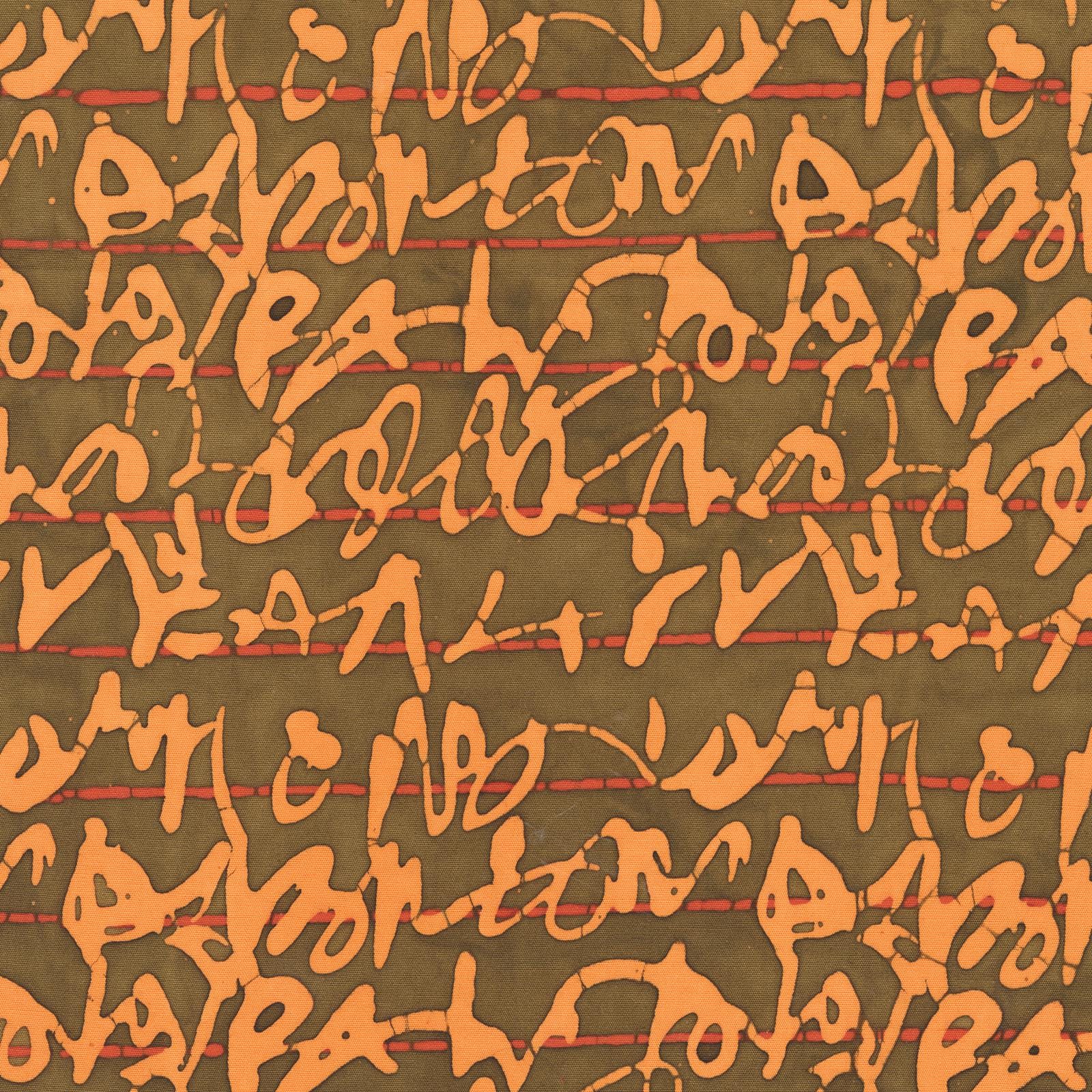 Marcia Derse Stenographers Notebook batik fabric SCRIPT color Squash Orange Red on Brown BTHY