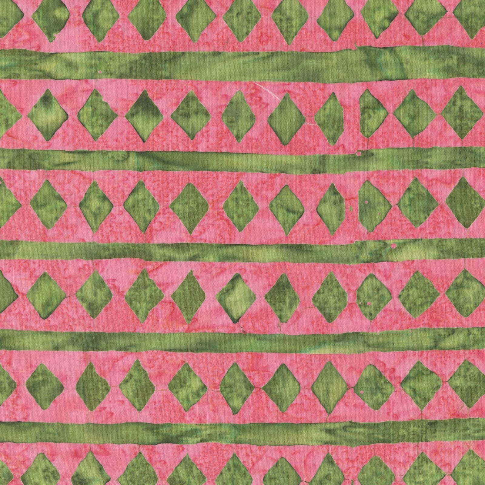 Marcia Derse batik fabric DIAMOND color Watermelon Pink and Green BTHY from Stenographers Notebook