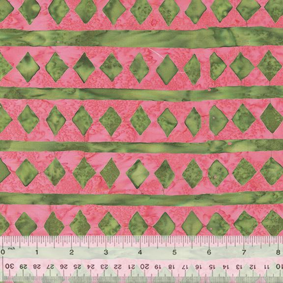 Marcia Derse batik fabric DIAMOND color Watermelon Pink and Green BTHY from Stenographers Notebook