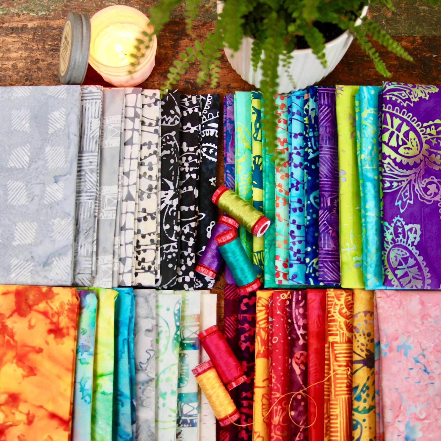 Lily Pad Green and Blue Seedling Pattern - BTHY - Anthology Fabrics Island Garden - 100 percent premium cotton Batik