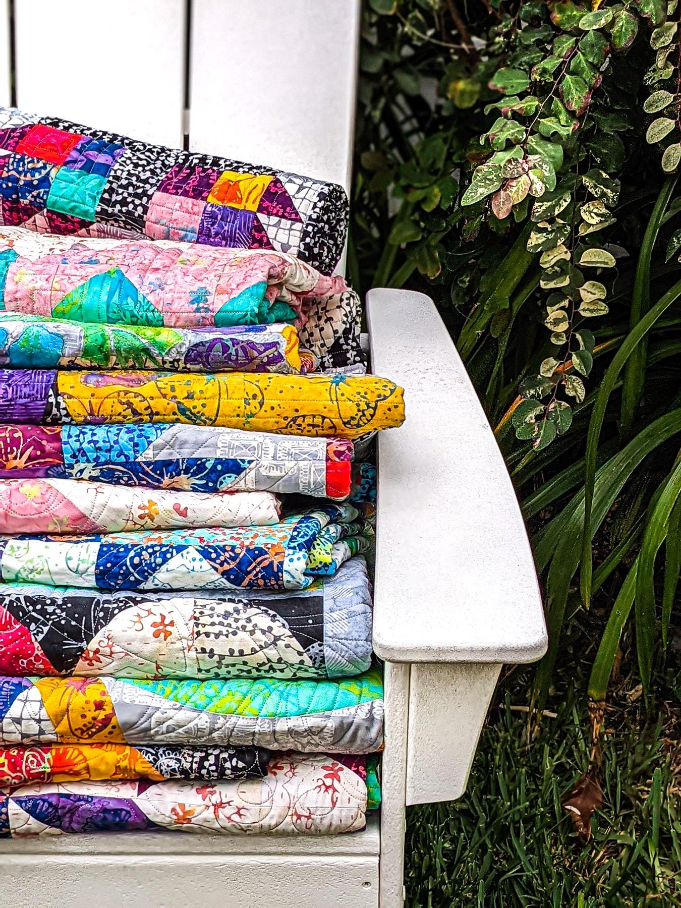 Lily Pad Green and Blue Seedling Pattern - BTHY - Anthology Fabrics Island Garden - 100 percent premium cotton Batik