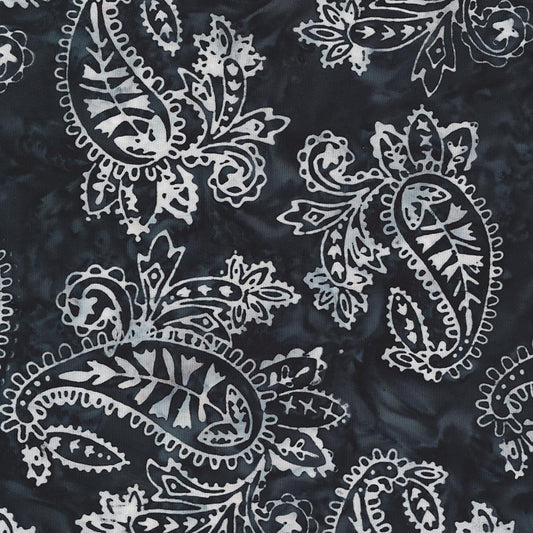 Lava Black and White Wild Paisley Pattern - BTHY - Anthology Fabrics Island Garden - 100 percent premium cotton Batik