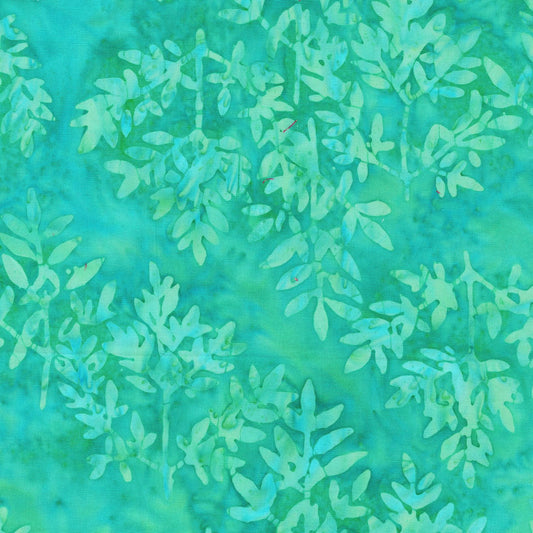Peacock Color Green and Blue Heavenly Bamboo Pattern - BTHY - Anthology Fabrics Island Garden - 100 percent premium cotton Batik