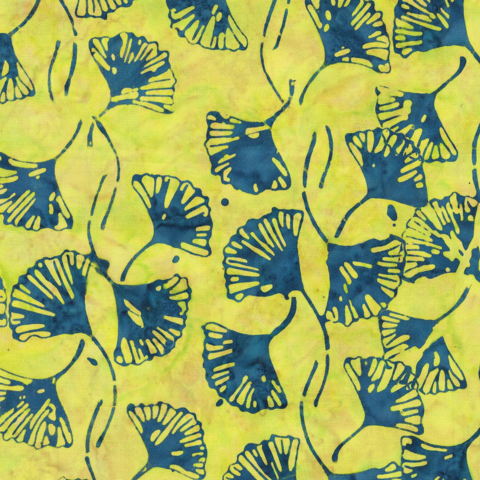Lily Pad Color Green and Blue Gingko Leaves Pattern - BTHY - Anthology Fabrics Island Garden - 100 percent premium cotton Batik Low Volume