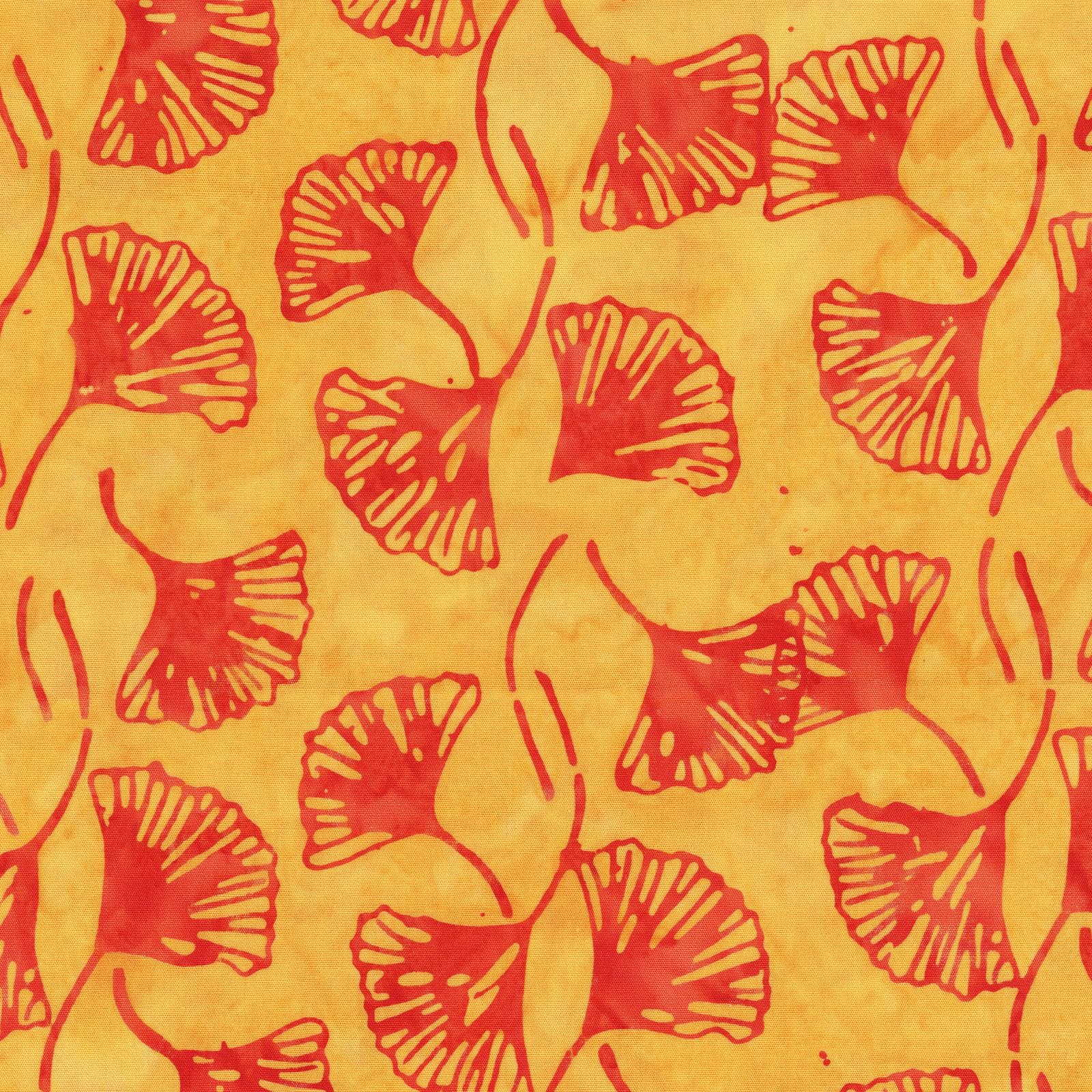 Marigold Color Yellow and Orange Gingko Leaves Pattern - BTHY - Anthology Fabrics Island Garden - 100 percent premium cotton Batik
