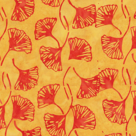 Marigold Color Yellow and Orange Gingko Leaves Pattern - BTHY - Anthology Fabrics Island Garden - 100 percent premium cotton Batik