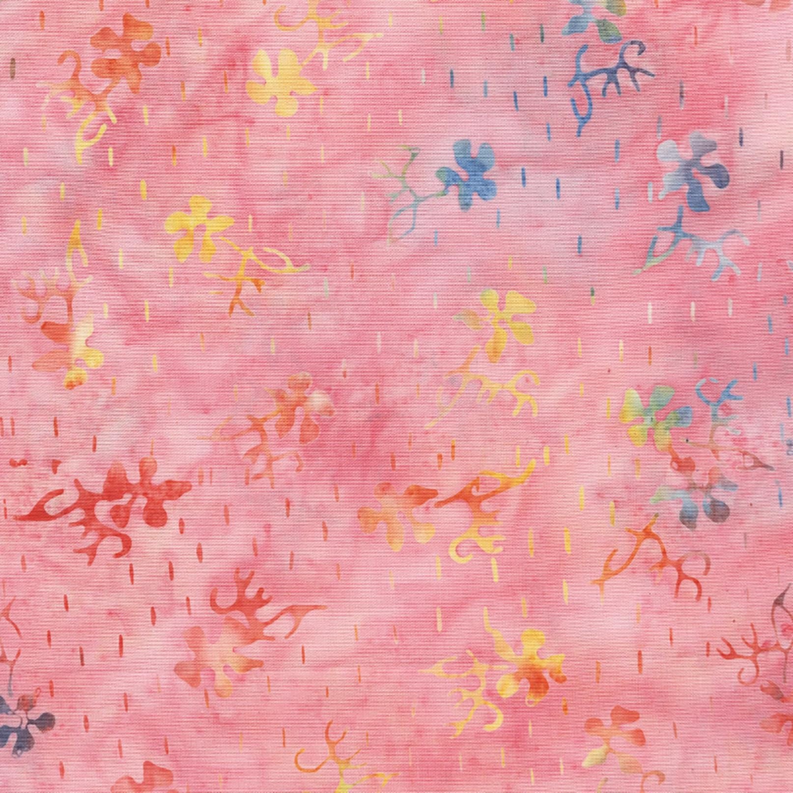 Pink Sand Beach Pink and Blue Seedling Pattern - BTHY - Anthology Fabrics Island Garden - 100 percent premium cotton Batik
