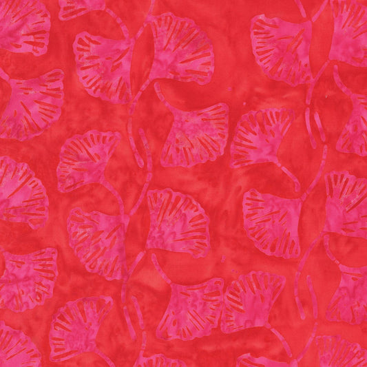 Dragonfruit Color Magenta Pink Gingko Leaves Pattern - BTHY - Anthology Fabrics Island Garden - 100 percent premium cotton Batik Low Volume