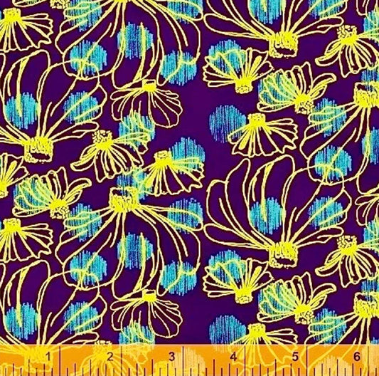 Homeward for Windham Fabrics "Summer Dress" Purple Blue Yellow HALF YARD 100% quilting cotton