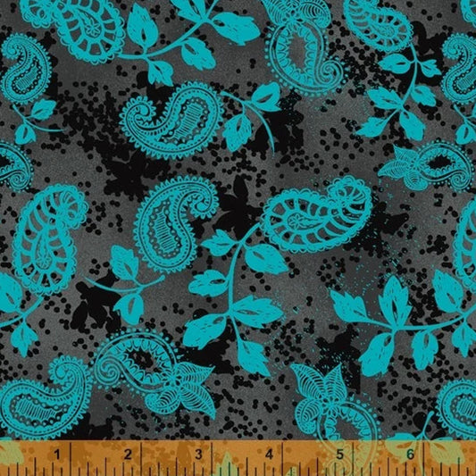 OUR HOUSE fabrics by Natalie Barnes Windham Fabrics Paisley Vine print Turquoise Sold by the half yard OEKO Tex Quilting Cotton