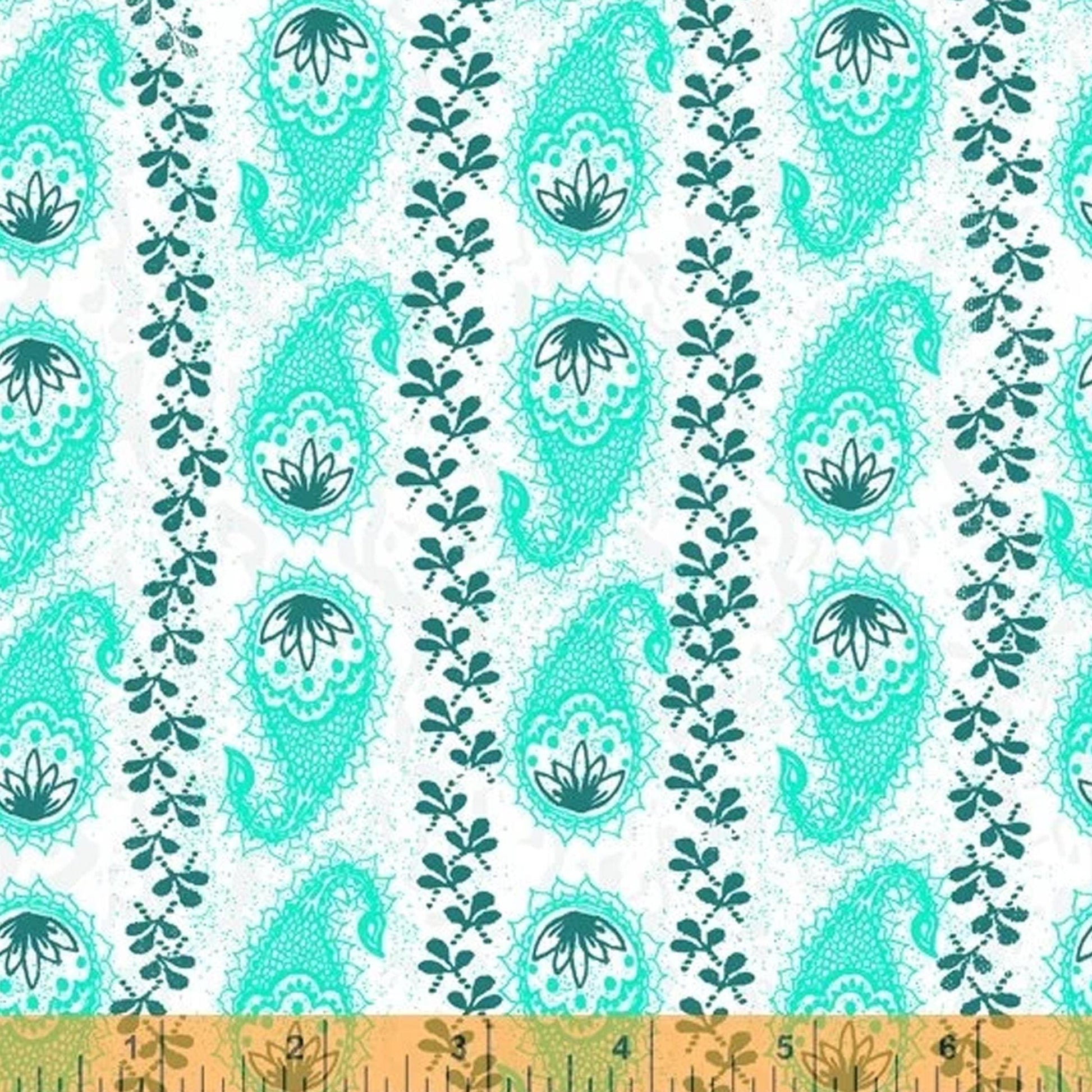 OUR HOUSE fabrics by Natalie Barnes Windham Fabrics Paisley Stripe print Turquoise Sold by the half yard OEKO Tex Quilting Cotton