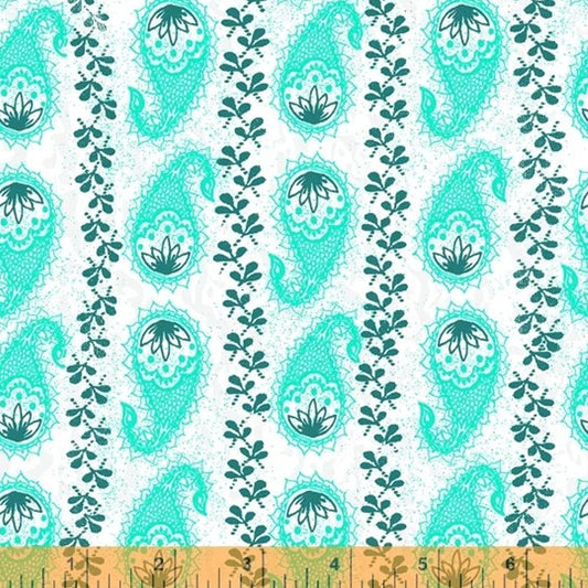 OUR HOUSE fabrics by Natalie Barnes Windham Fabrics Paisley Stripe print Turquoise Sold by the half yard OEKO Tex Quilting Cotton