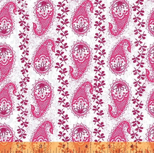 OUR HOUSE fabrics by Natalie Barnes Windham Fabrics Paisley Stripe print Magenta Sold by the half yard OEKO Tex Quilting Cotton