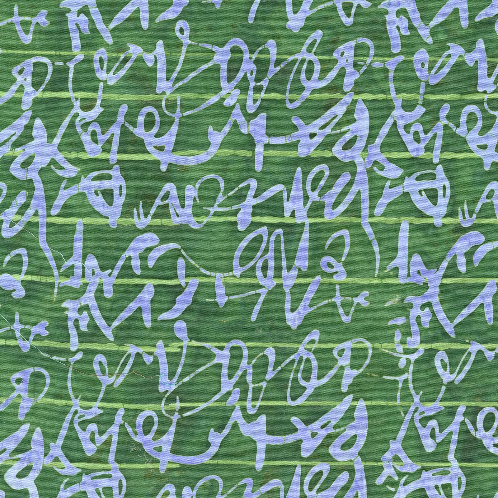 Marcia Derse Stenographers Notebook batik fabric SCRIPT color FOREST Blue on Green BTHY