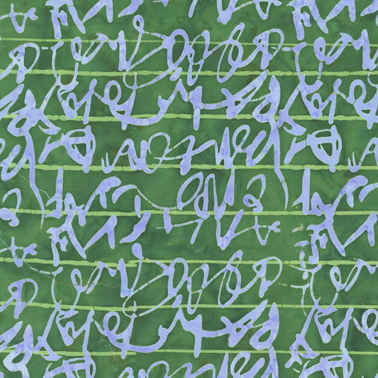 Marcia Derse Stenographers Notebook batik fabric SCRIPT color FOREST Blue on Green BTHY