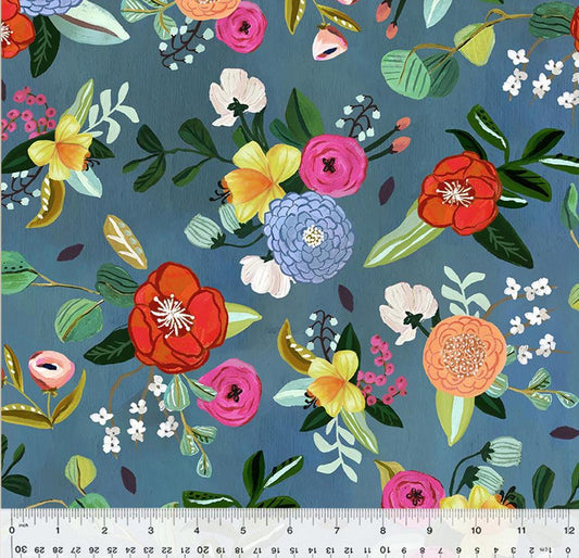 LAST CALL BTY Cut Flowers fabric Tea Cup by Kelly Angelovic Windham Fabrics Premium quilting cotton