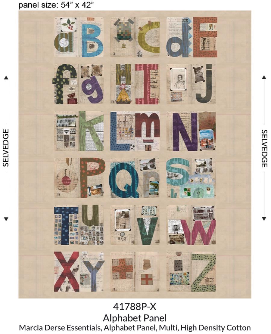 Alphabet Panel fabric By the Panel Marcia Derse 41788P X OEKO Tex High Density Cotton Windham Fabrics