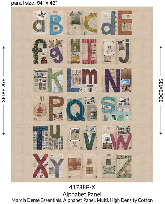 Alphabet Panel fabric By the Panel Marcia Derse 41788P X OEKO Tex High Density Cotton Windham Fabrics