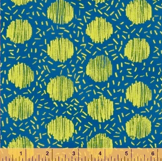 Polka Dot blue and yellow green Homeward fabric Half Yard by Natalie Barnes for Windham Fabrics BLUE and Yellow Dot 50812 Cotton Quilting