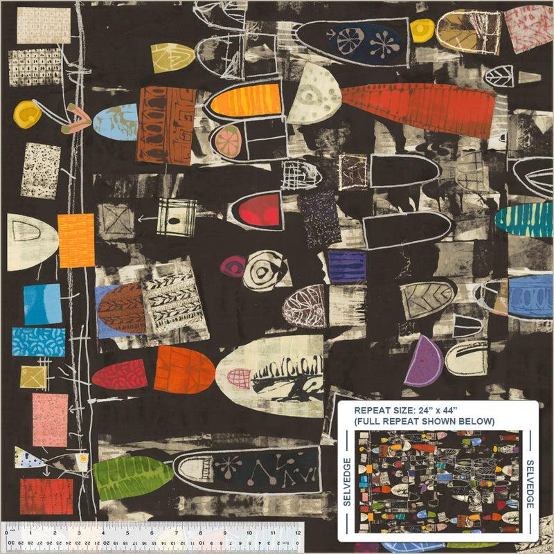 MARCIA DERSE Timeline Lecture fabric Color Black sold BTY by the yard High Density Cotton