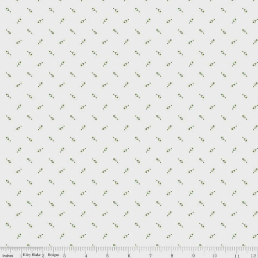 Prairie Family Basil on White Lori Holt Fabric Riley Blake C12316 Basil on White Low Volume Background