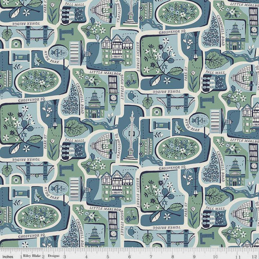 Liberty London Bouquet Charming City Fabric Riley Blake Blue White Design Cotton