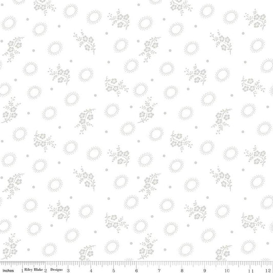 BTY Lights on Seeds and Stems Riley Blake Fabric C14470-SEEDS White on White Low Volume Background