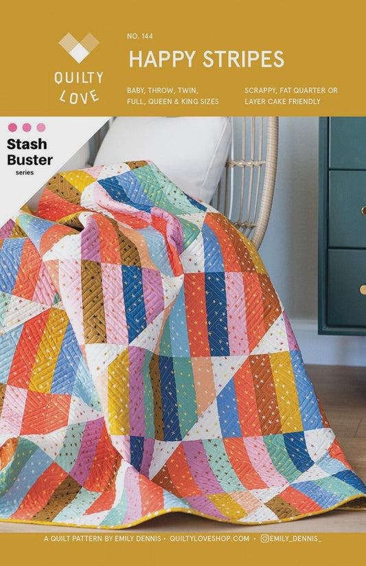 Happy Stripes quilt pattern by Emily Dennis Modern Quilt Pattern Quilty Love Modern Quilting