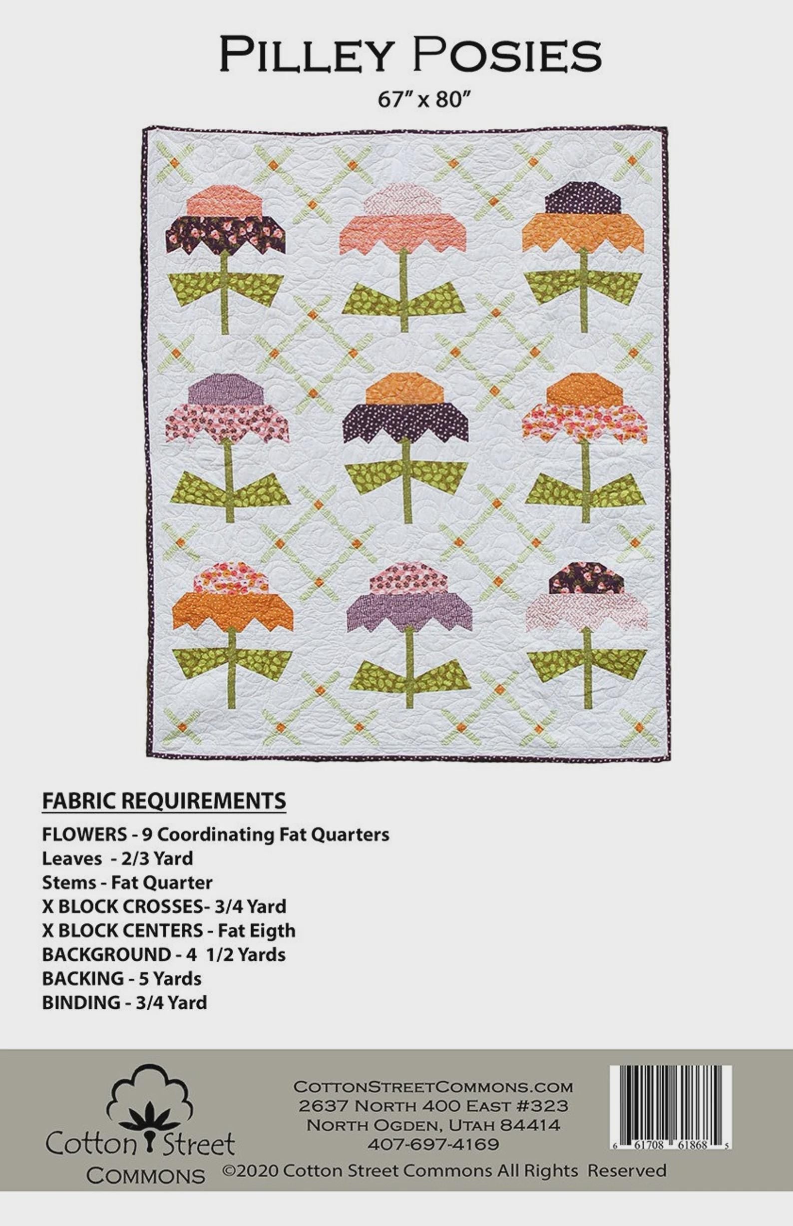 Pilley Posies quilt 7" by 80" pattern by Cotton Street Commons Design Modern Quilt Pattern Modern Quilting