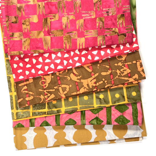 MARCIA DERSE 6 warm fat quarters Stenographers Notebook Anthology Batik Fabric