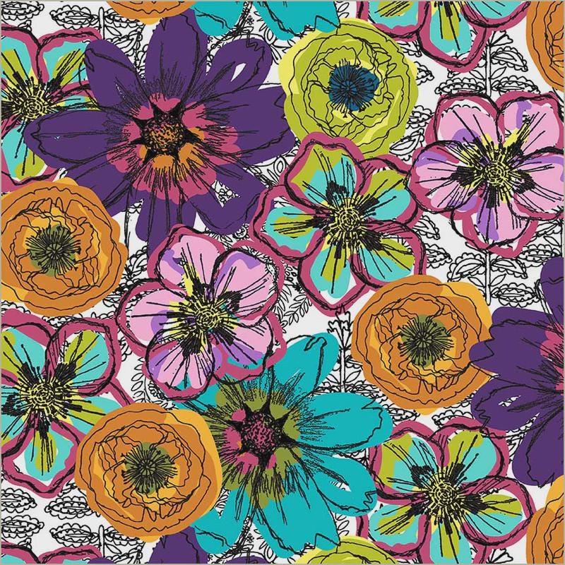 NEW 108 wide back BTY Flower Fields fabric Natalie Barnes Windham Fabrics Quilting Cotton