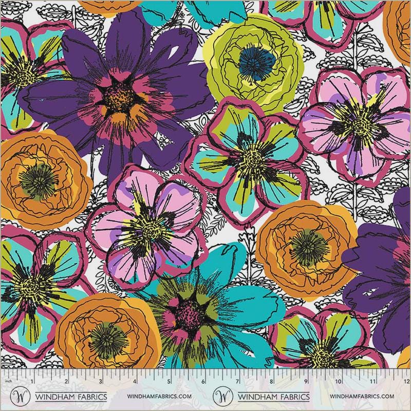 NEW 108 wide back BTY Flower Fields fabric Natalie Barnes Windham Fabrics Quilting Cotton