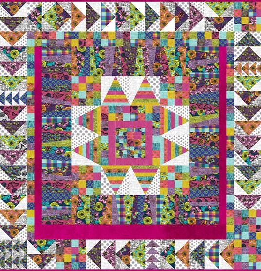 Modern Medallion quilt Kit fabrics and 12pp pattern Winding Road fabrics beyondthereef pattern
