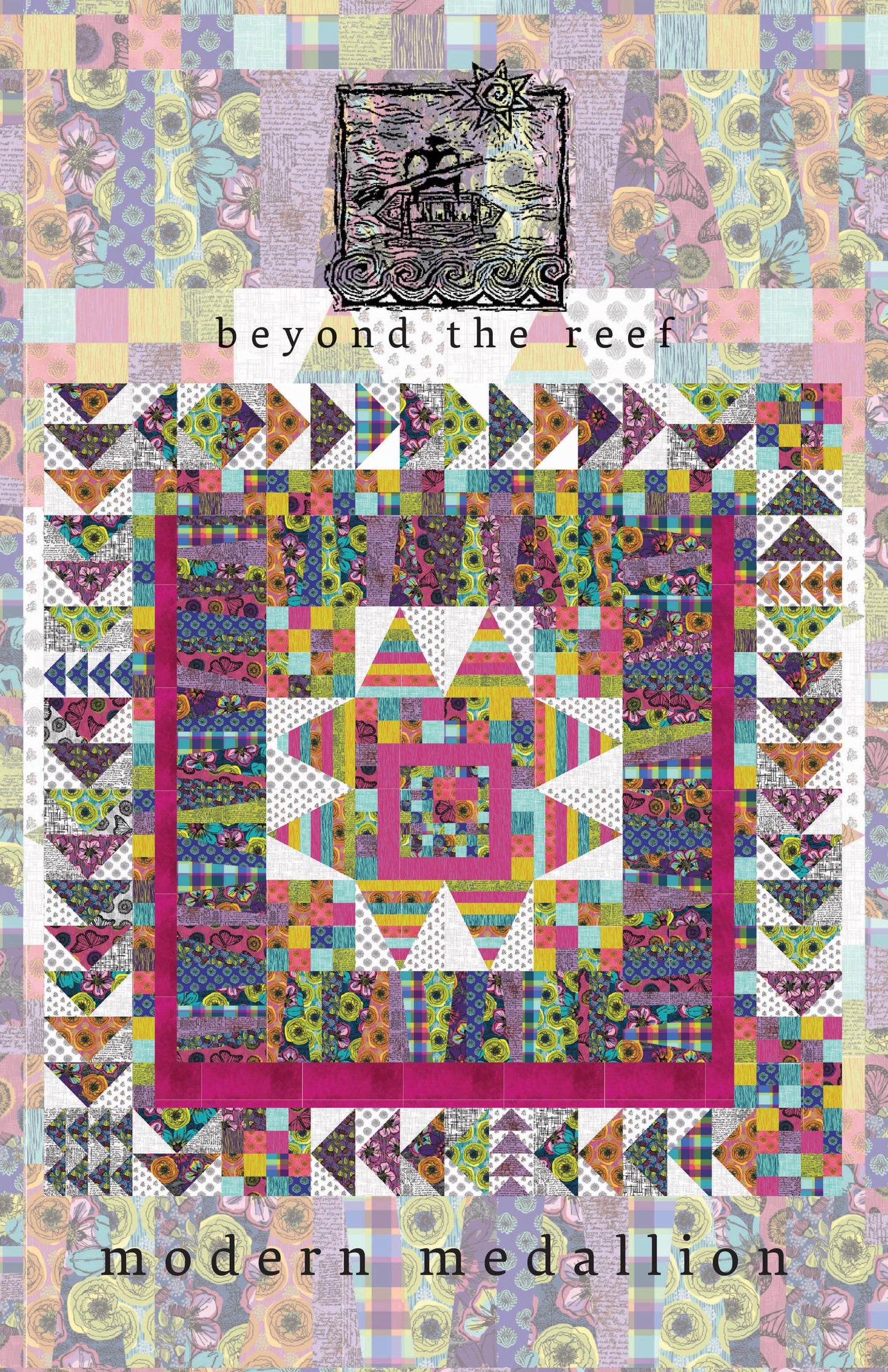 Modern Medallion quilt Kit fabrics and 12pp pattern Winding Road fabrics beyondthereef pattern