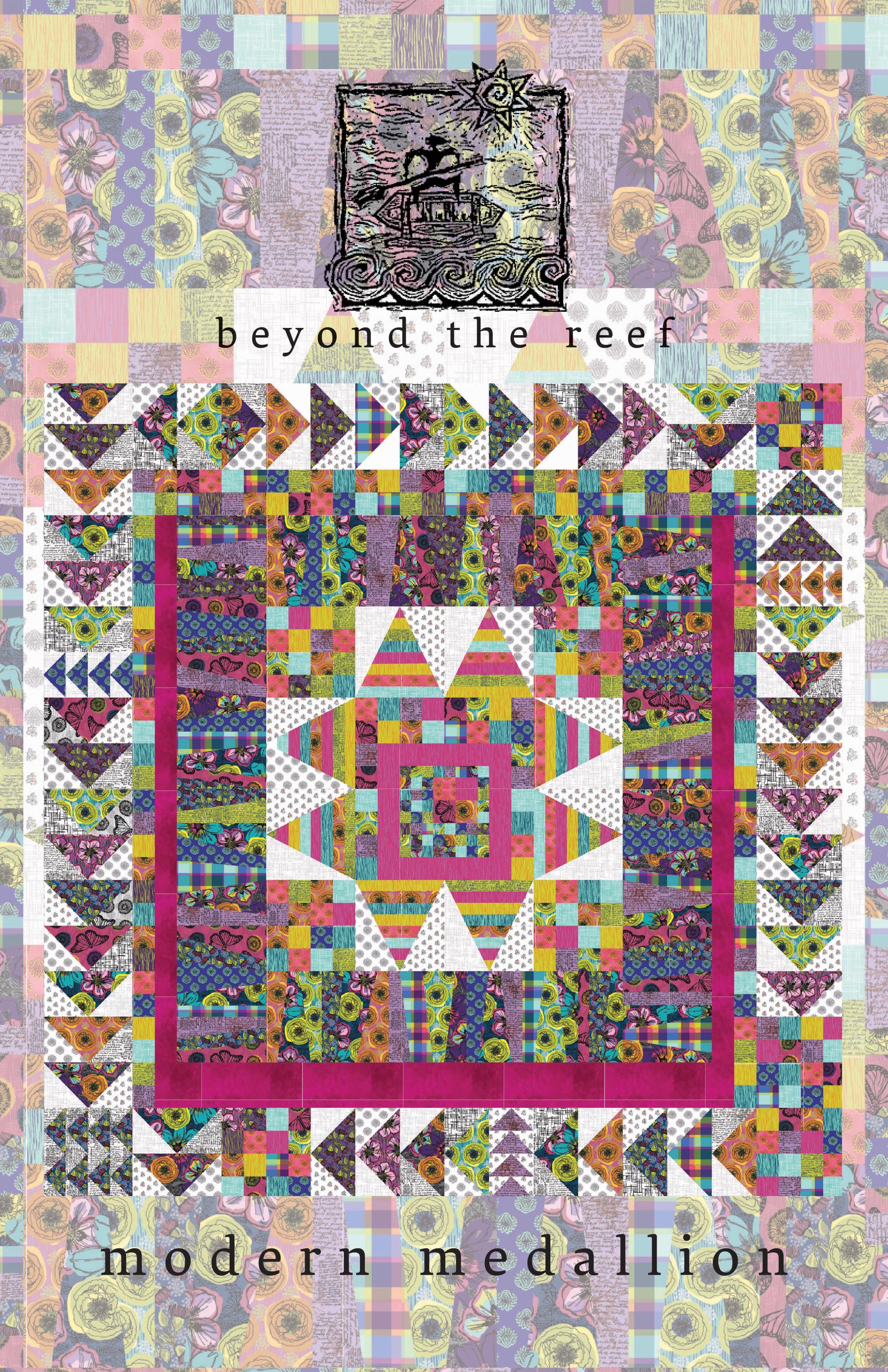 Modern Medallion quilt Kit fabrics and 12pp pattern Winding Road fabrics beyondthereef pattern