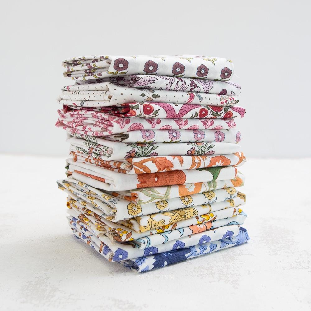 FABLEISM is here Cottage Indian Block Prints 16 HALF YARDS cotton fabric