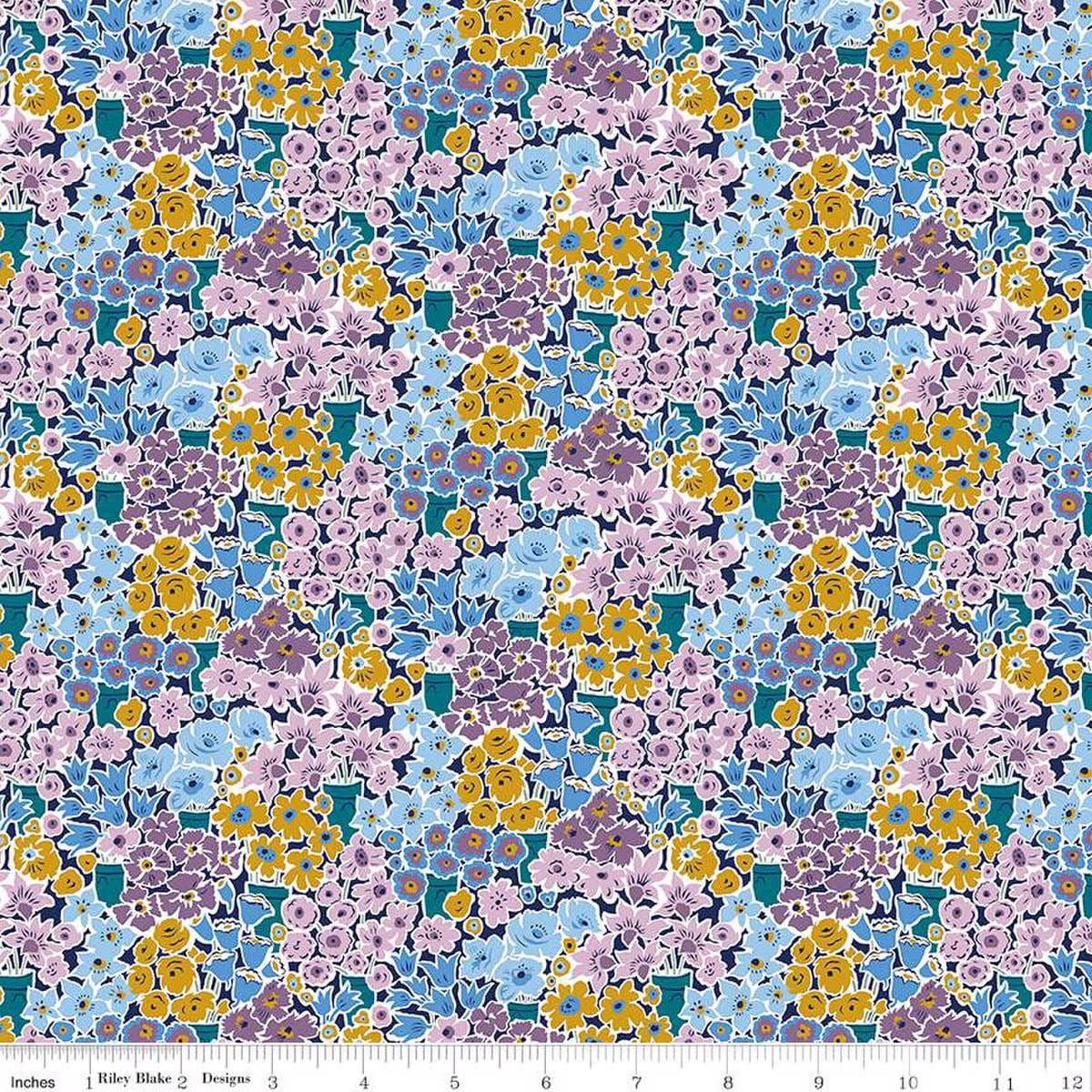 LIBERTY FABRICS Tudor Celebration Rossellie Blooms Purple BTHY Lasenby Cotton