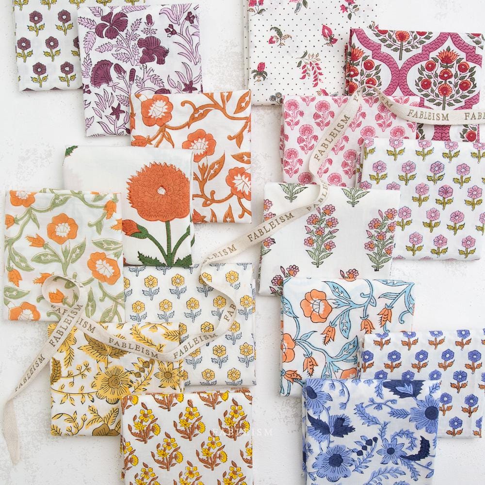 FABLEISM is here Cottage Indian Block Prints 16 HALF YARDS cotton fabric