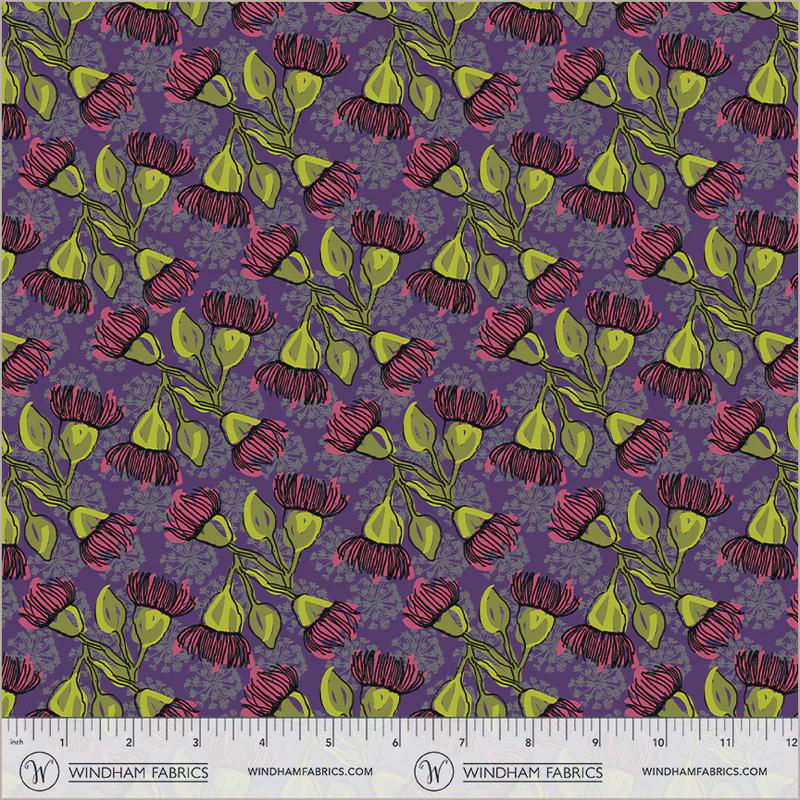 Winding Road Fabric Natalie Barnes Eucalyptus Color Grape Windham Fabrics BTHY Quilting Cotton