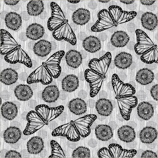 Winding Road fabric Grey White Butterfly Flight Natalie Barnes Windham Fabrics BTHY Quilting Cotton