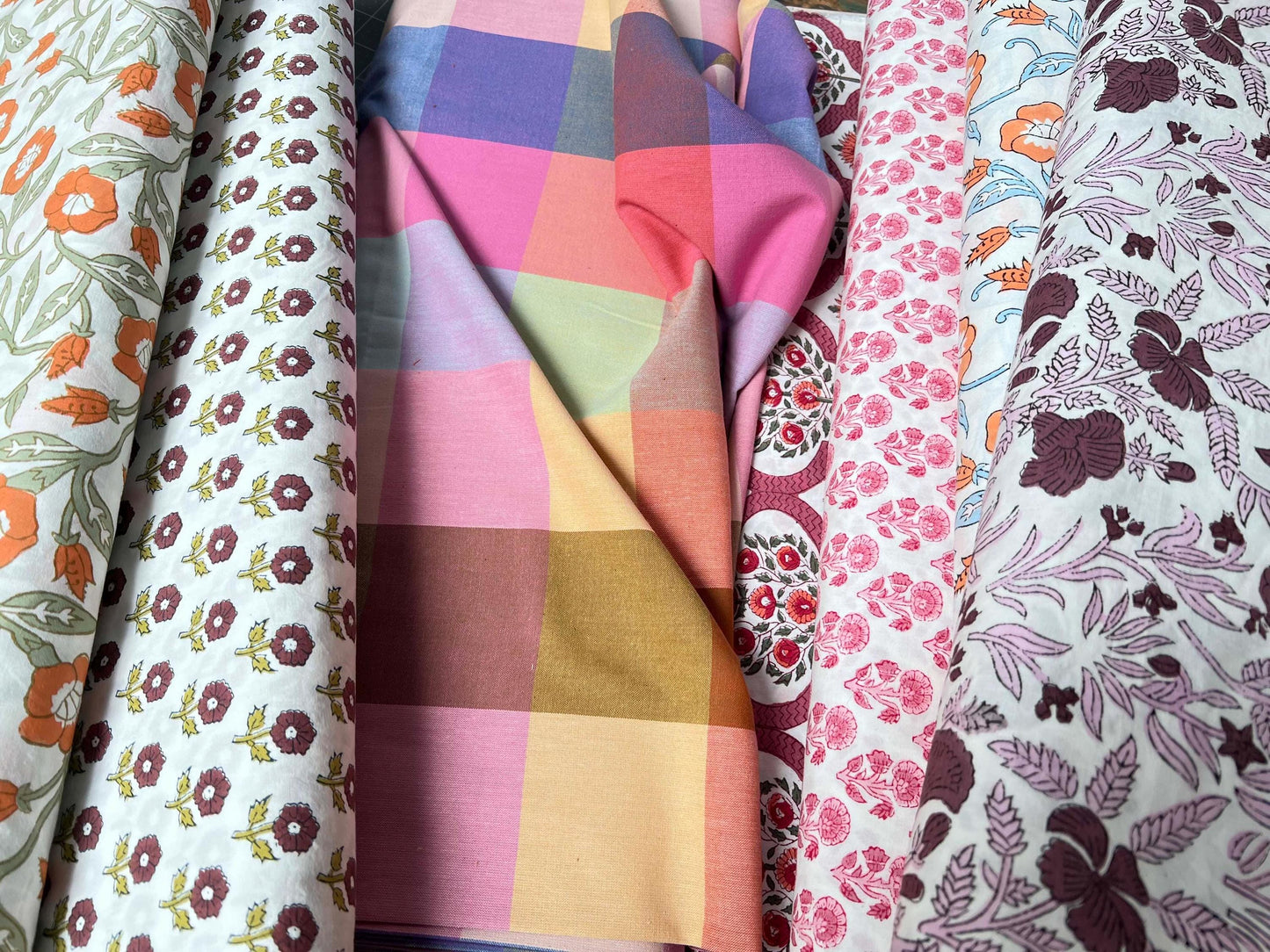 FABLEISM is here Cottage Indian Block Prints 6 fat quarters and 1 fat quarter woven plaid cotton fabric