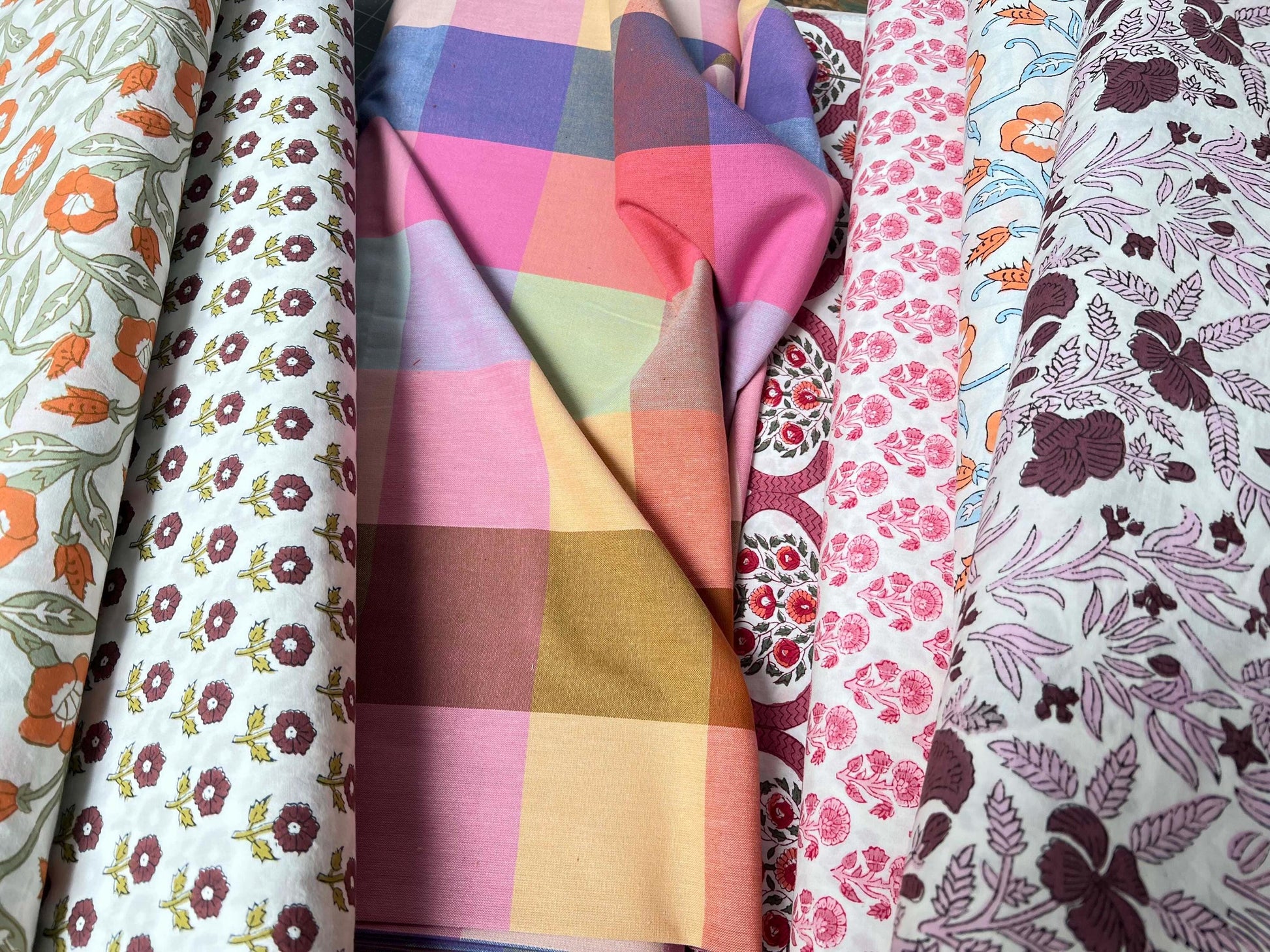 FABLEISM is here Cottage Indian Block Prints 6 fat quarters and 1 fat quarter woven plaid cotton fabric